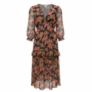 Deep V neck Sheer Textured Chiffon Maxi Floral Dress 10 Maison Tara